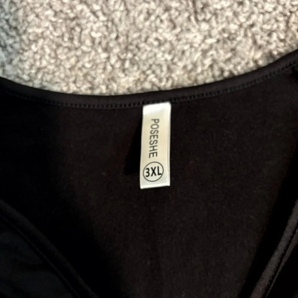 Poseshe Womens 3XL Black Ruched Bodycon Dress V Neck Stretch Midi Plus Size - Picture 3 of 9